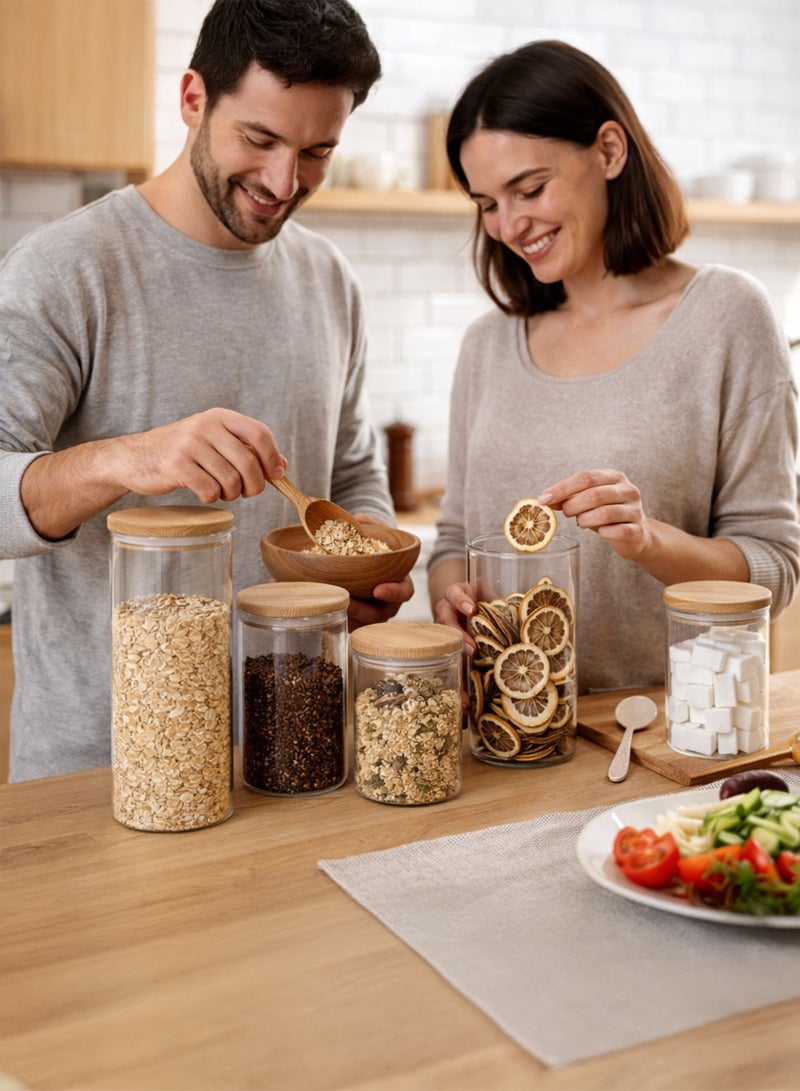 توشيونيكس مجموعة برطمانات محكمة الإغلاق للمطبخ مكونة من 3 قطع (سعة كل منها 1.8 لتر) - حاويات تخزين أكريليك شفافة آمنة غذائيًا مع غطاء من الخيزران وحلقة مانعة للتسرب من السيليكون، مقاومة للرطوبة والحشرات، مثالية لتخزين الأرز والمعكرونة والحبوب والأطعمة الجافة. - Image 2